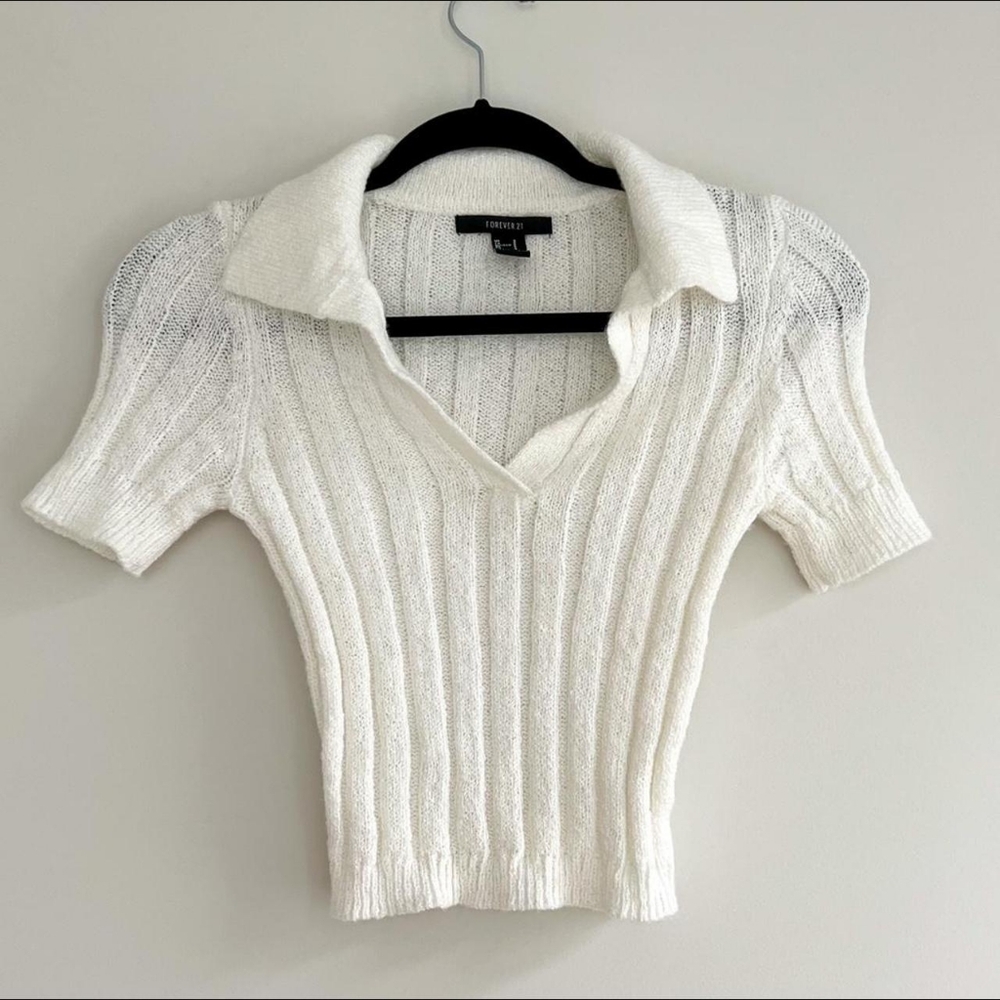 Forever 21 White Ribbed Crop Top